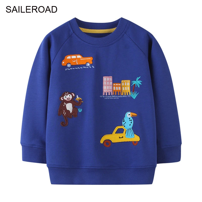 

SAILEROAD Infant Boys Sweatshirts Animal Monkey Car Embroidery Kids Clothes Fall Baby Kids Clothing Cotton Toddler Boys Shirts