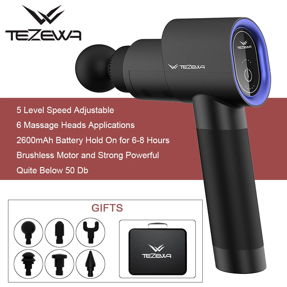 

Electric Vibrate Muscle Massage Gun with 6 Tips TEZEWA Newest Hand Held Massger for Muscle Relaxtion and Exercise Relief