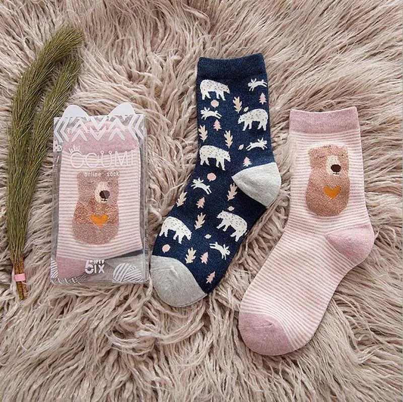 2 пары новых брендовых зимне-осенних женских Хлопковых Носков с героями мультфильмов милые теплые носки для девочек с забавными животными и фруктами, носки для рождественских подарков, meias - Цвет: 10