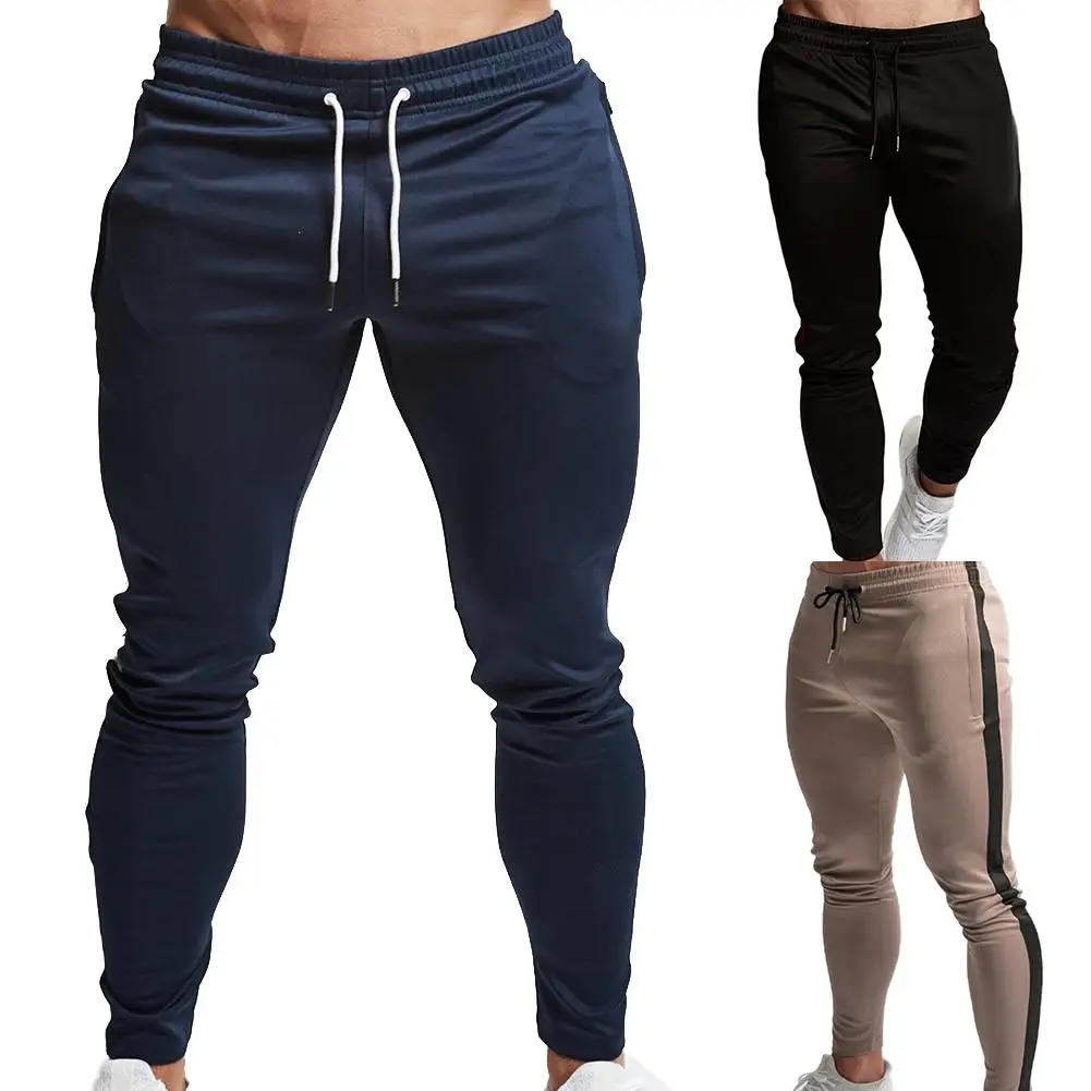 2019 Fashion Men Side Striped Men Jogger Fitness Pants Drawstring Skinny Sweatpants Long Trousers  Casual