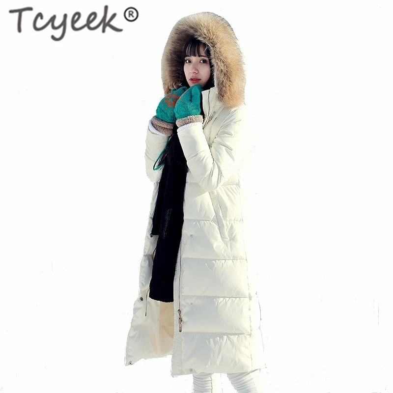 

Tcyeek Winter Female Duck Down Jacket with large Fur hooded Thick Warm Women's Down Jacket Fashion Ladies Long Coat Hiver LW1401