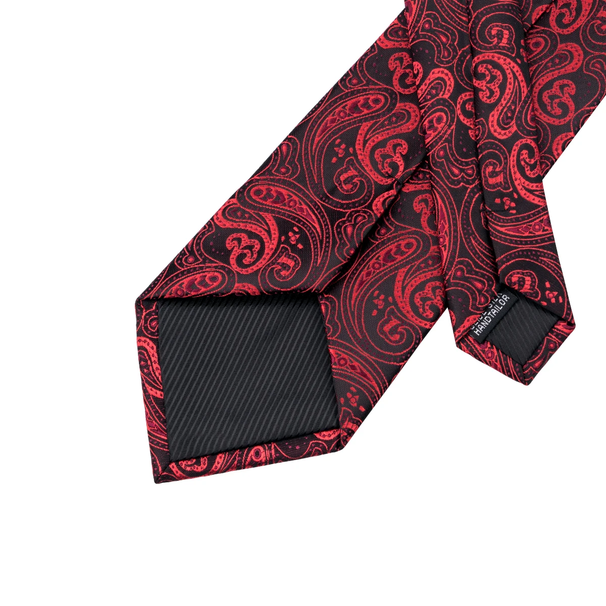 Paisley Tie for Men Silk Wedding Ties Red Cravat Necktie Set Cufflinks Tie Clip Gift Box for Husband Male Hi-Tie HT-314