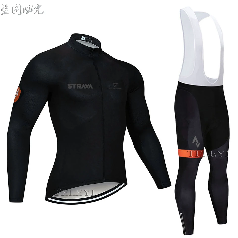 Осень, командная велосипедная майка STRAVA 9D, комплект с нагрудником, MTB униформа, одежда для велосипеда, быстросохнущая велосипедная одежда, мужская длинная одежда для велоспорта - Цвет: 2