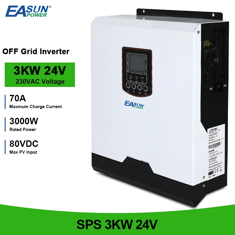 Easun Power 3Kw 230Vac 24V Soalr Inverter 50Hz 60Hz 3000Va Pwm 70A Onda Sinusoidale Pura Carica Corrente Inversore Con Carica Batteria