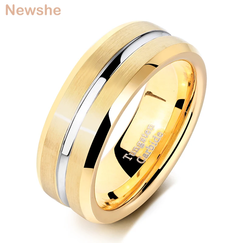 Обручальное кольцо Newshe желтого золота для мужчин, вольфрамовые кольца для мужчин, кольцо из карбида 8 мм, Размер 9-13, модные ювелирные изделия TRX042