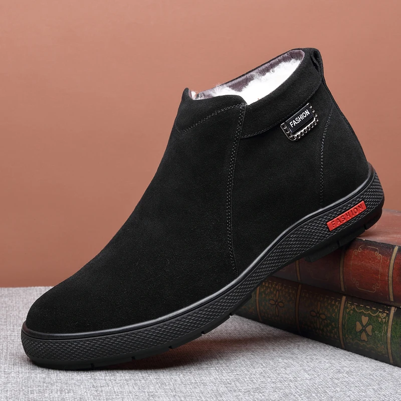 

Brand New Men Suede Leather Boots Winter Men's Cotton-Padded Shoes Pure Wool Warm Male Non-Slip Casual Shoes M9855