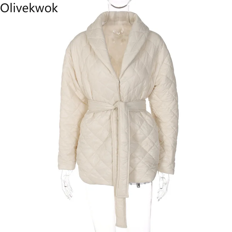 Olivekwok Women Winter Coats  Fahion Solid Black Plaid Parkas Full Sleeve Hooded Streetwear Bandage Heavy Outwear long down puffer coat
