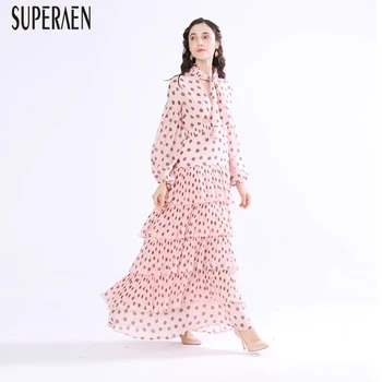 

SuperAen 2020 Spring New Women Long Dress Europe Long Sleeve Fashion Ladies Dress Printed Casual Print Women Clothing