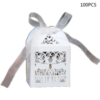 

100pcs Christmas Sika Deer Hollow Cut Favor Gift Candy Box Storage with Ribbon