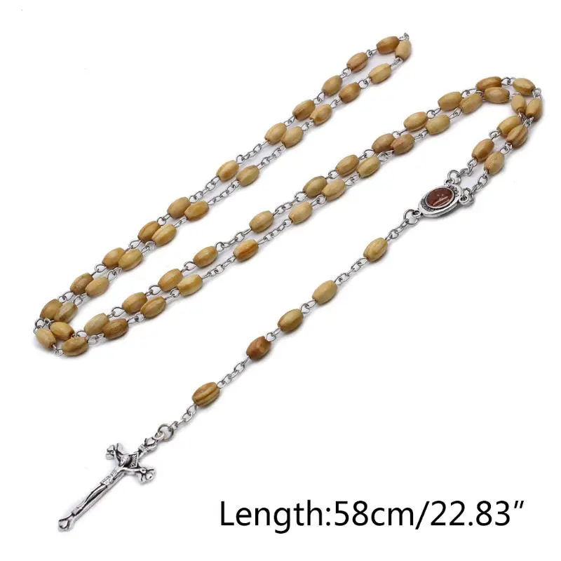Ручная работа, Круглый бисер, католический четки, крест, религиозное ожерелье из деревянных бусин, подарок M6CE