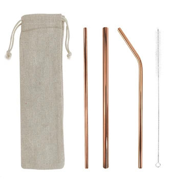 

5 Pcs Drinking Straw Set Wide Reusable Stainless Steel Straight Straws Drinking Pipettes with Cleaning Brush for Milk Beverage