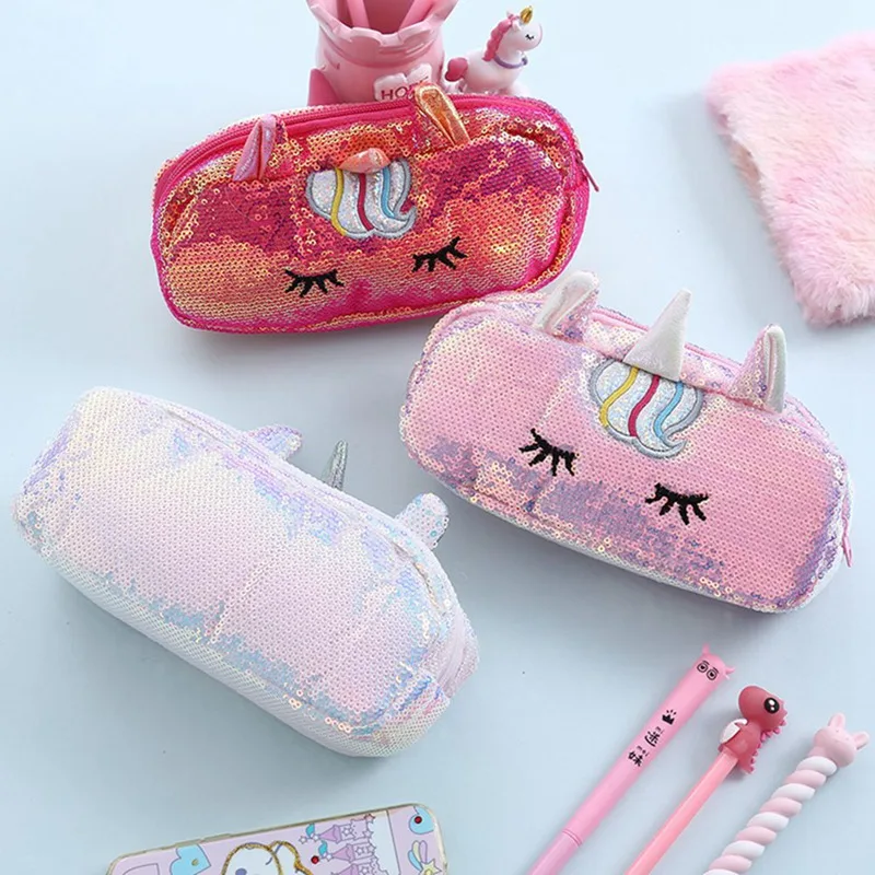 

Girl Sequin Unicorn Cosmetic Case Women Cute Storage Bag Travel Washing Bag Student Cartoon Pencil Case PU Zipper Makeup Pouch