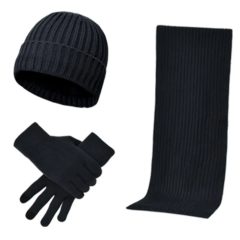Вязанная зимняя шапка и шарф-перчатка, набор для мужчин и женщин, шерстяная шапка, женские шапки и шарфы, комплект перчаток из трех