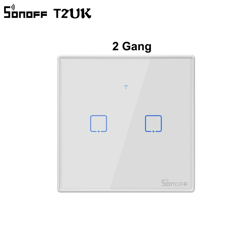 SONOFF T1 T2 T3 TX пульт дистанционного управления RF/Voice/APP/Touch control EU/US/UK Wifi умная потолочная лампа с ИК датчиком-выключателем сенсорный экран с Google Home Alexa - Цвет: Sonoff T2 UK 2 Gang