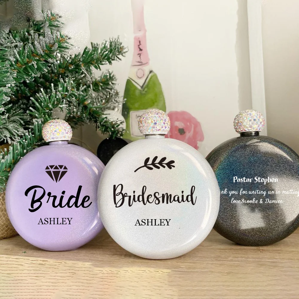 Personalized Stainless Steel Rhinestone Hip Flask Wedding Gift Custom Hip Flasks Bridesmaids Bride Hen Party Gifts For Guests