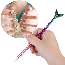 1 pc super macio silicone cabeça dupla maneira strass unha arte escultura caneta glitter em pó líquido prego escova escultura ferramenta pontilhar(China)