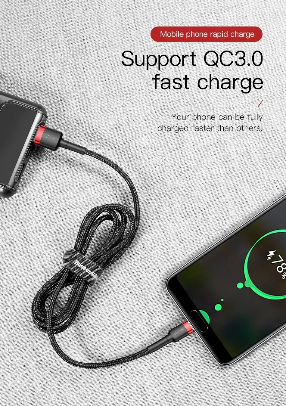 Baseus Type C Cable for Samsung S20 S22 Quick Charge 3.0 Cable USB C Fast Charging for Huawei P50 Xiaomi Mi 8 USB-C Charger Wire type of android charger