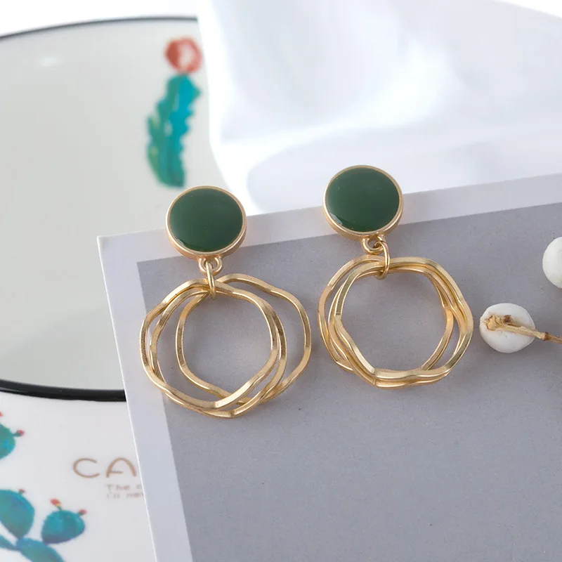 

UJBOX Korean Round Enamel Metal Material Multiple Geometric Irregular Circle Earrings Women Pendant Dangle Earrings Gfit