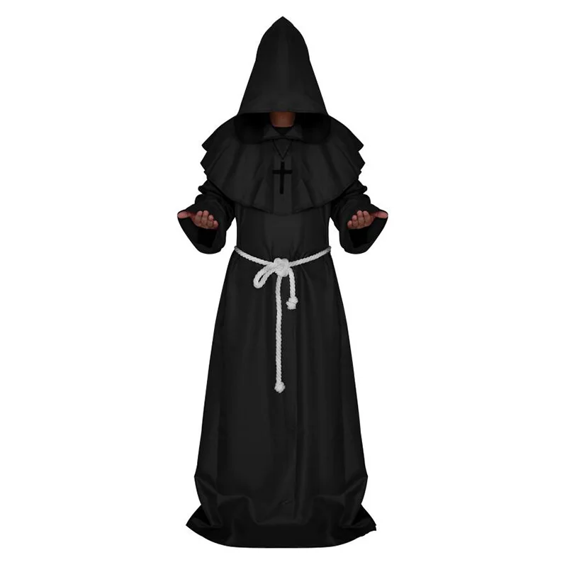Horror Grim Reaper костюм для мужчин Винтаж монах Косплей костюмы на Хэллоуин для мужчин плащ для взрослых халат страшные костюмы волшебника для взрослых монах - Цвет: Черный