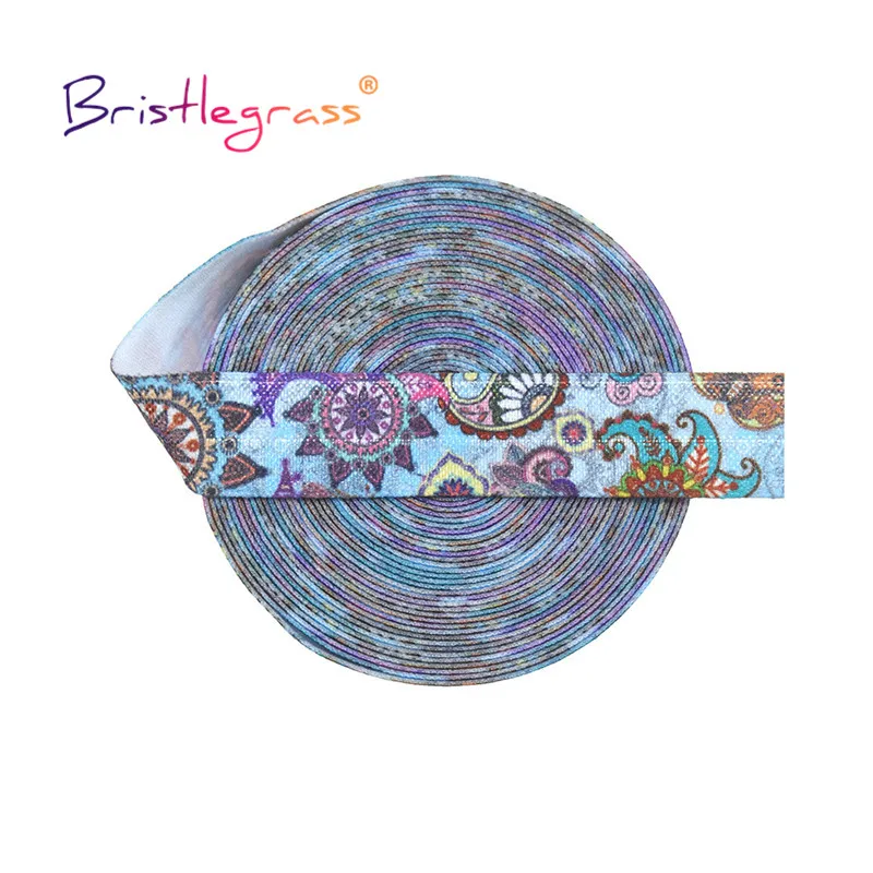 BRISTLEGRASS 2 5 10 Yard 5/8" 15mm Rainbow Rose Flower Floral Print Fold Over Elastic FOE Spandex Band Tape Hair Tie Sewing Trim