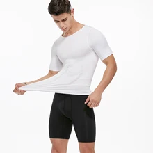Мужской формирующий жилет тренажер для талии Tshirt Body Shaper нейлоновый корсет облегающее сжигание жира в области живота майка черное белое нижнее белье