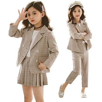 

Fashion Wedding Flower Kids Suit for Girls Formal Pant Suits for Teen 2Pcs Blazer Set Plaid Children Blazer Jacket 4 5 7 9 11T