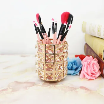 

Makeup Brush Storage Tube Eyebrow Pencil Makeup Organizer Metal Crystal Storage Box