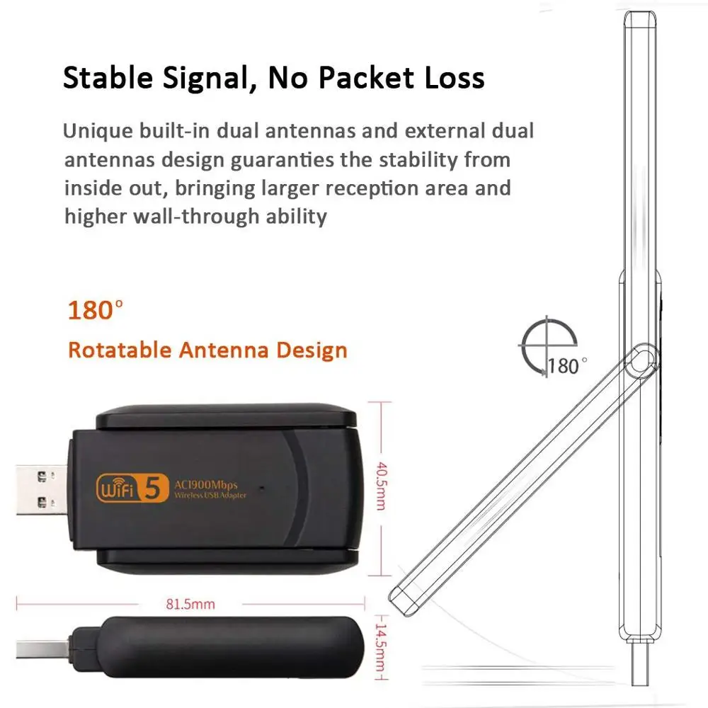 USB3.0 WiFi адаптер 1900 Мбит/с двухдиапазонный 2,4/5G беспроводной USB для настольного ноутбука Поддержка Windows 10/8,1/Vista/XP Mac OS X 10,6-10,14