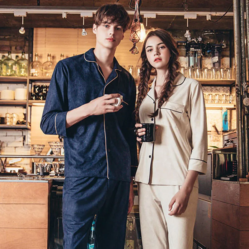 

Winter New Style Korean-style Gold Velvet Couples Pajamas WOMEN'S Cardigan Long Sleeve Tracksuit Men's Casual Fold-down Collar S