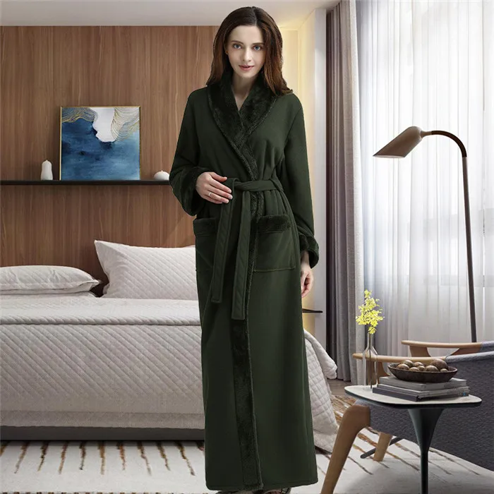 Double Thick Padded Color Bathrobe Female Winter Style Long Yukata Men's Nightgown Couple Flannel Pajamas Home Service A800