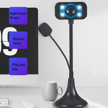 

Computer Camera LED HD Webcam Desktop Computer PC Video USB with Microphone Night Vision Camera for Conference Video Calling