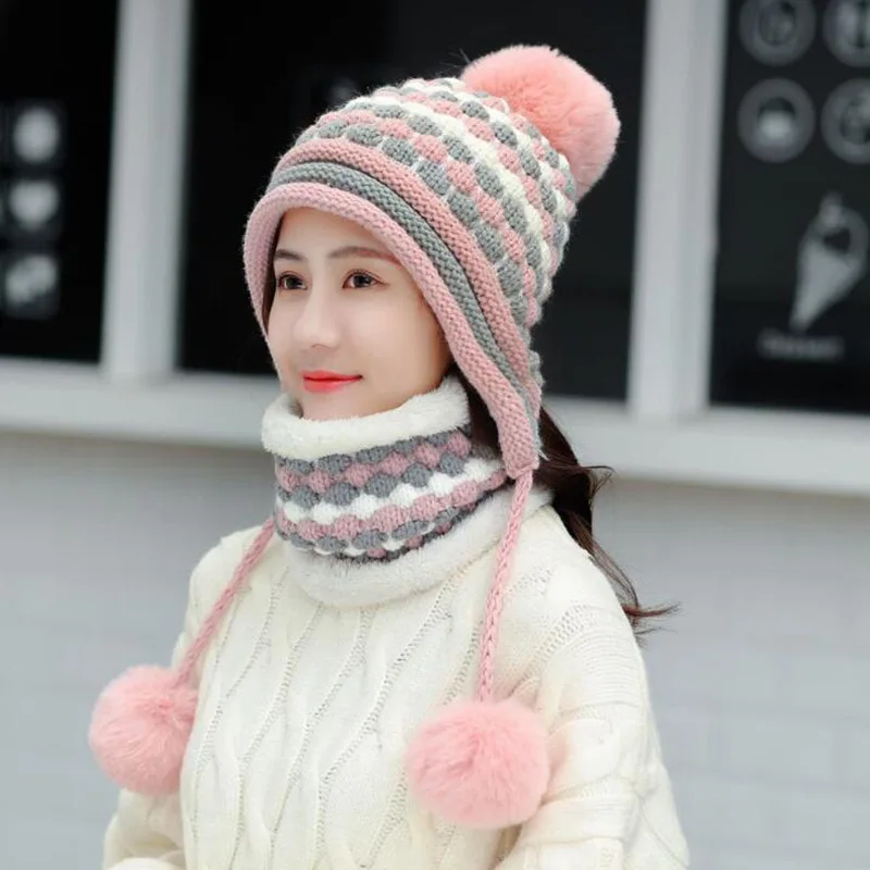 BINGYUANHAOXUAN Новое модное женское зимнее, связанное из шерсти шапка женская шапочки с шарфами теплые зимние шапки для девочек шапочки