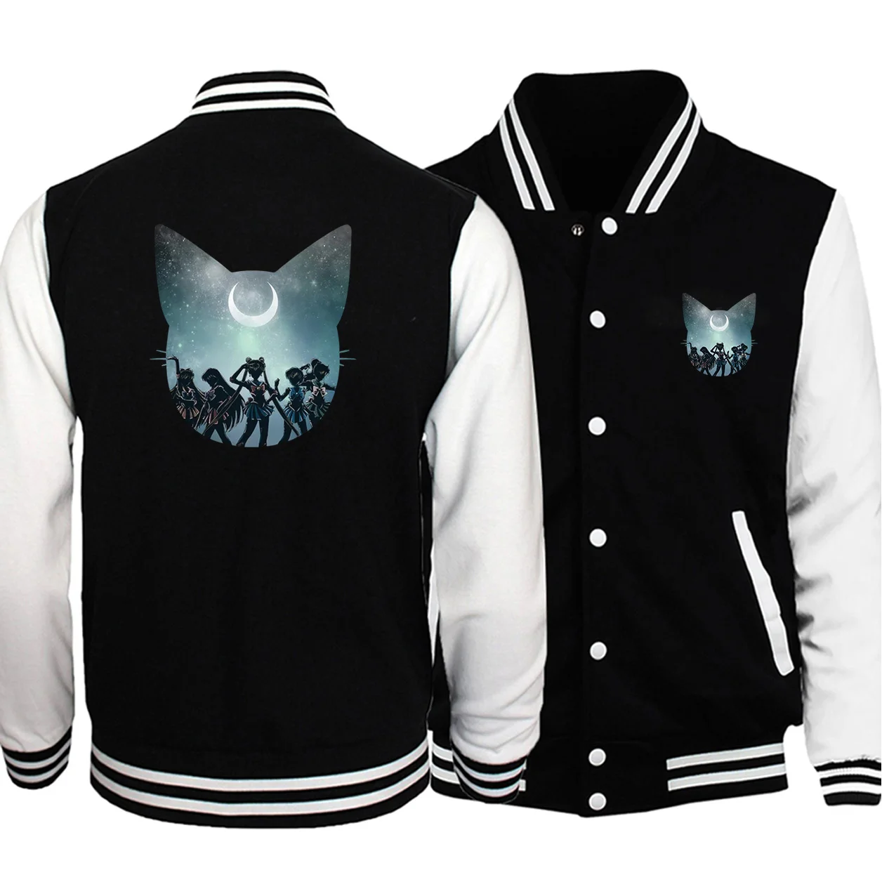 

Men Sailor Moon Fashion Print Fleece baseball jacket 2020 Fall Winter Long Sleeve tracksuit Coat big Size loose fit sweatshirt