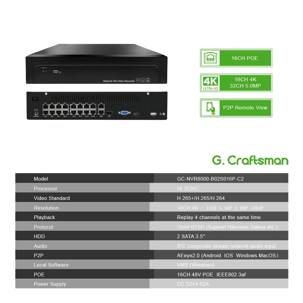 16ch 5MP Audio POE Kit H.265 System CCTV Security NVR Outdoor Waterproof IP Camera Surveillance Ala