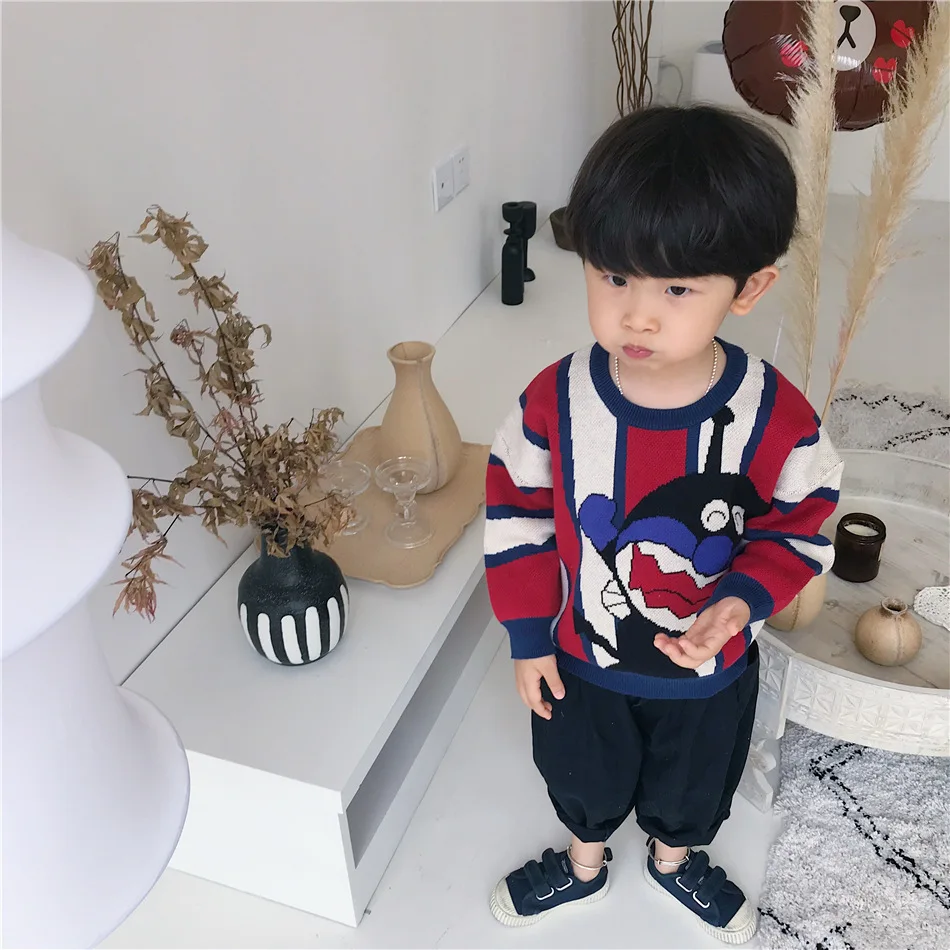 Tonytaobaby/осенне-зимняя одежда; Новая детская одежда для мальчиков и девочек; хлопковый свитер с рисунком; круглый вырез; длинный рукав