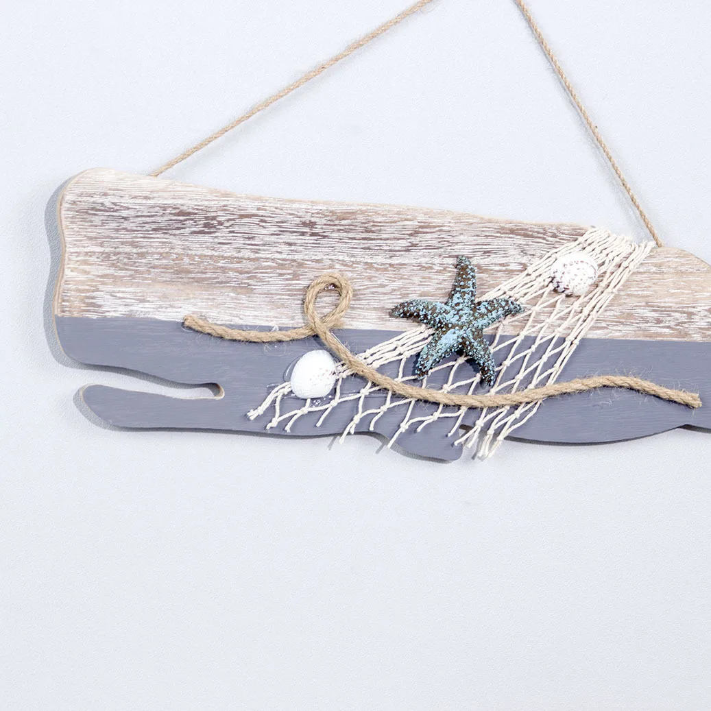 Creative Retro Mediterranean Log Color Whale Ocean Beach Marine Style Ornaments Decorative Home Wall Window Pendant Wooden Deco 3