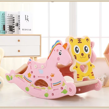 

2 in 1 Unicorn Rocking Horse and Slide Set for Toddlers Kids Home Indoor Multifunction Ride on Toys Slide with Basketball Hoop
