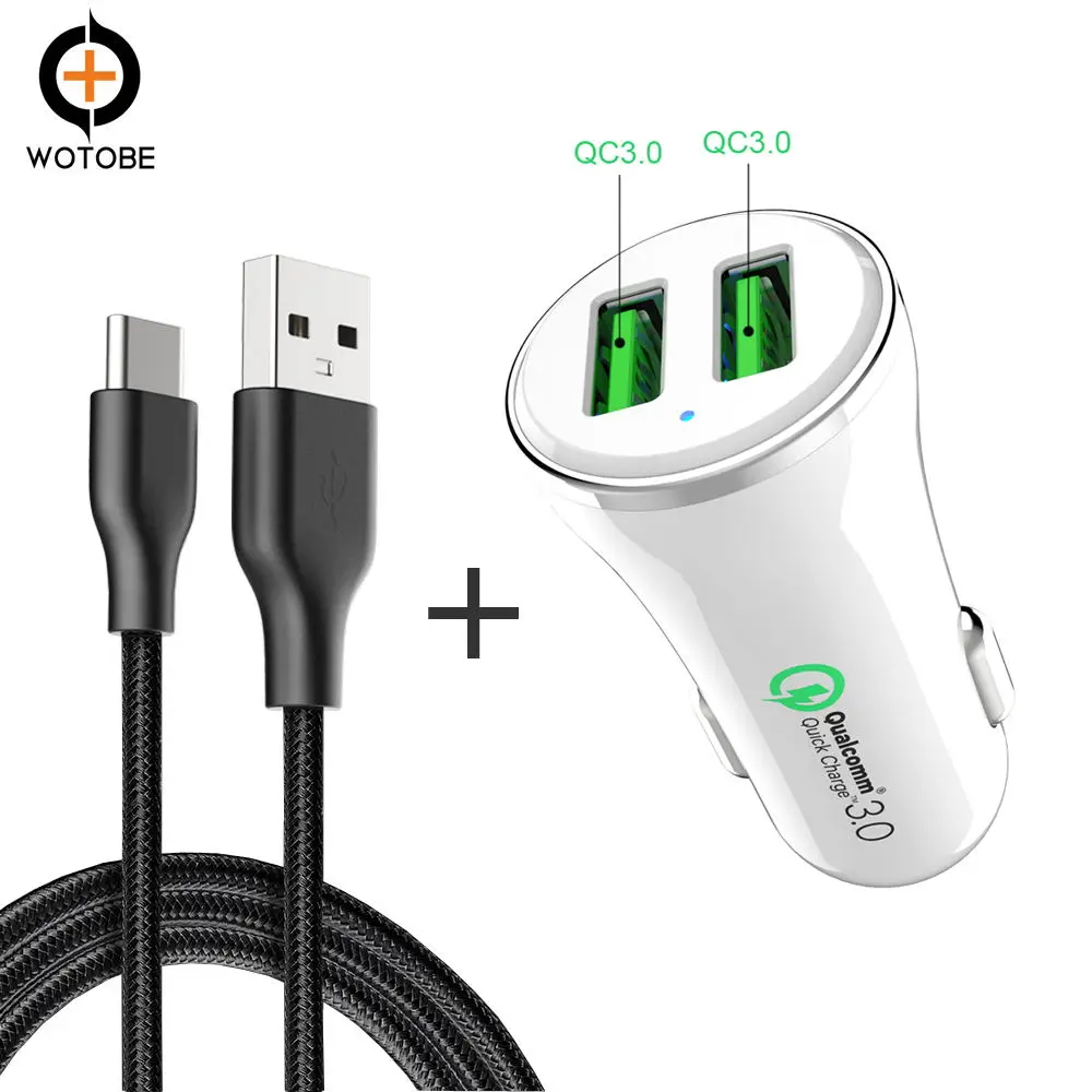 Автомобильный Quick Charge 3,0 Мощность 36 Вт автомобильный адаптер, двойной QC3.0/AFC/FCP Порты для xiaomi iPhone XS/X/8/8 Plus samsung/huawei USB-C кабель - Цвет: White