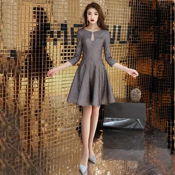 

Skyyue Prom Dresses R212 Knee-Length Formal Party Dress For Girls Gray A-Line Shining Elegant De Gala Zipper Vestidos De Fiesta