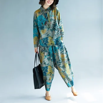 

[EWQ] 2020 Spring Autumn New Pattern Lapel Long Sleeve Single Breaste Top And Wide-leg Turnip Pants Two Piece Set Women 3AJ967