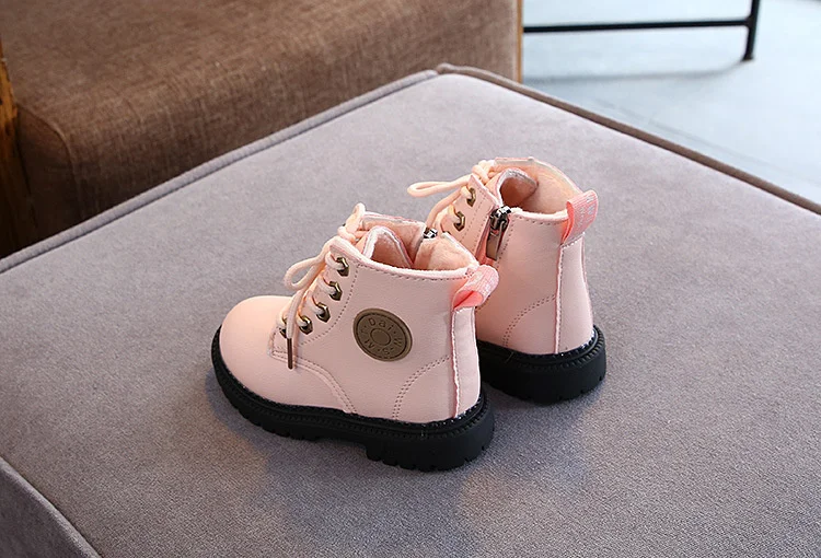 Botas de Pelúcia Outono Inverno Crianças Botas Meninos Meninas Couro Martin Moda Impermeável Antiderrapante Quente Sapatos 21-30 2022 - 16 Mamãe e Bebê