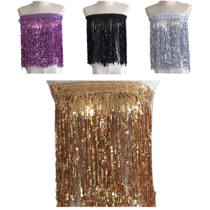 

6Yards Gold Silver 40CM Long Sequin Paillette Lace Tassel FringeTrim African Lace Sew Latin Dress Cothes Curtain Accessories DIY