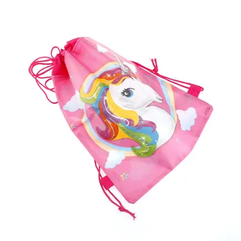オンライン Unicorn Theme String Bags Baby Shower Unicorn Drawstring Bags Kids Back Bags Cartoon Party Decoration Supplies