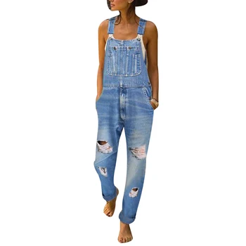 

Jumpsuits Women Summer Denim Overalls combinaison femme Rompers Womens Jumpsuit Ripped Jeans Overalls Pocket Long Jumpsuits