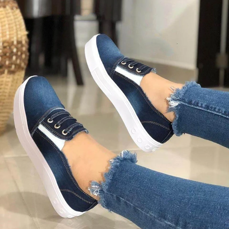 Zapatos planos de tela vaquera para mujer, zapatillas informales a la moda, cómodas, para amantes