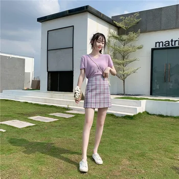 

Large Size Skirt Plus-sized Womenswear mm Slimming 200 Summer Network Red Plaid Western Style A- line Sheath Short Skirt