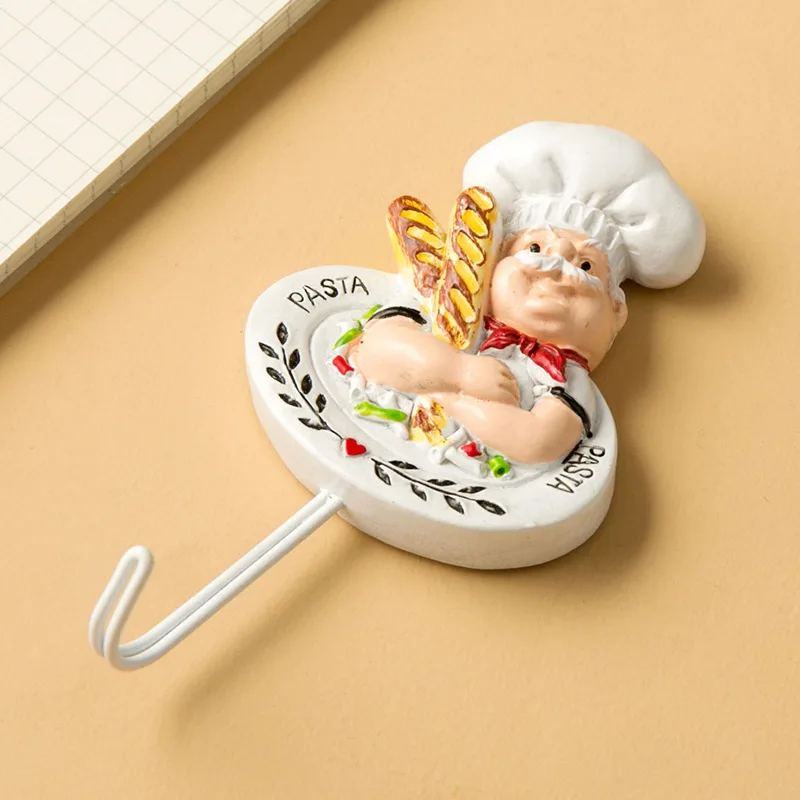 Multi Purpose Hooks Creative Resin 3D Cartoon Chef Key Tools Hooks Waterproof Bathroom Kitchen Hook Hole-free Seamless Wall Decorative