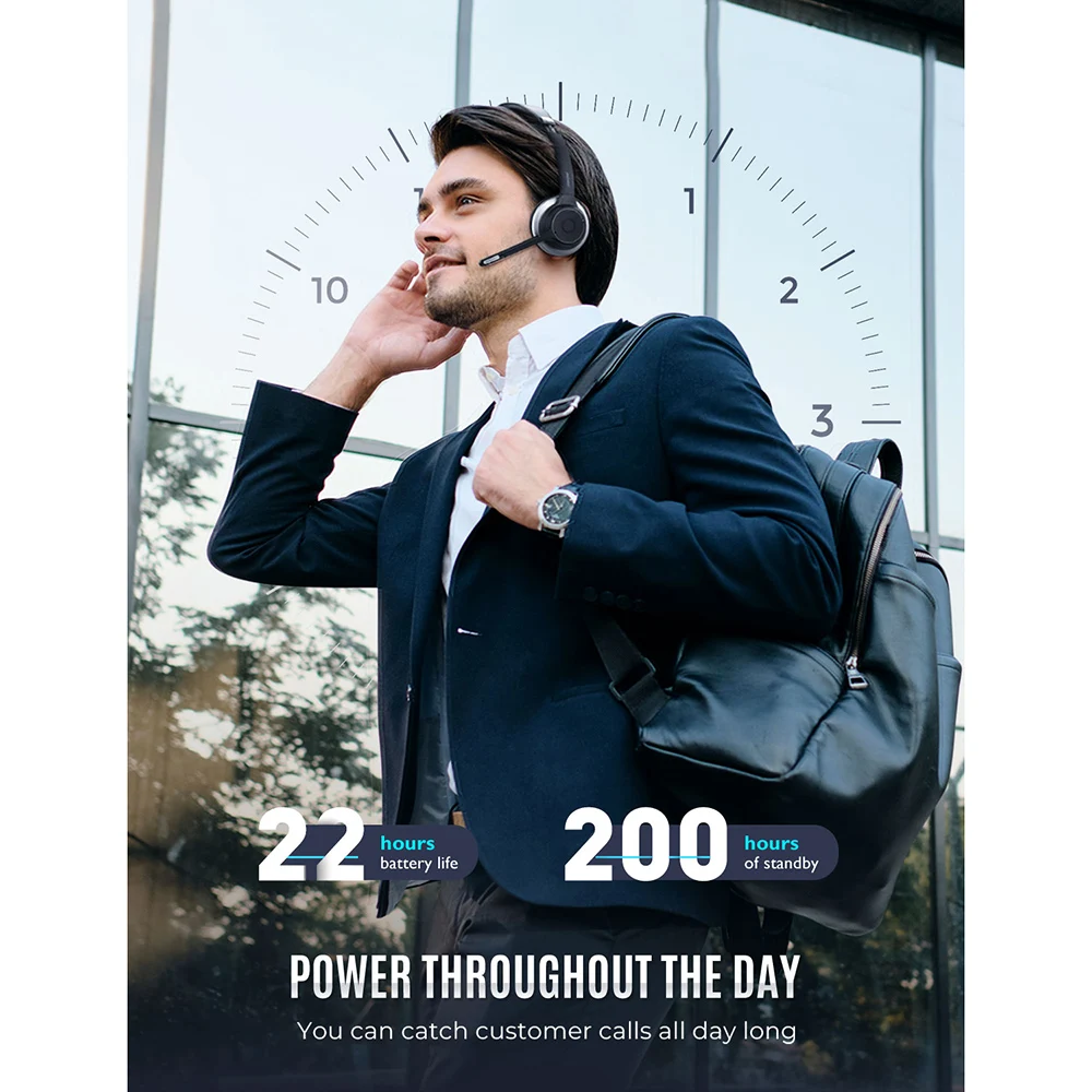 Mpow HC5 Bluetooth Headset with USB Adapter Wireless Headphones with Noise Cancelling Mic 22Hrs Playback for PC Skype Webinar