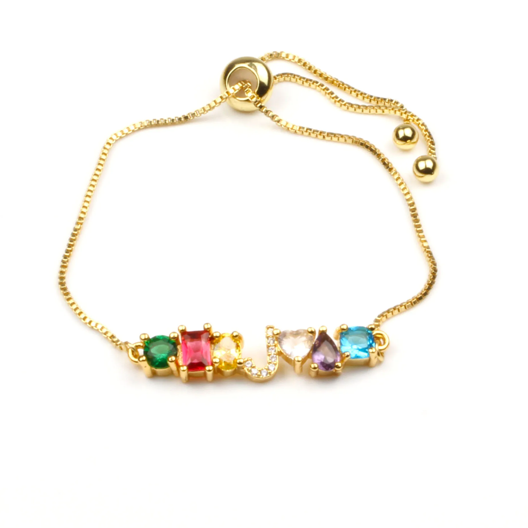 Hot Trendy Women Gold Color Bracelet New Rainbow Cubic Zircon A-Z Letter Initials For Women Charm Bracelet Jewelry Accessories - Окраска металла: J