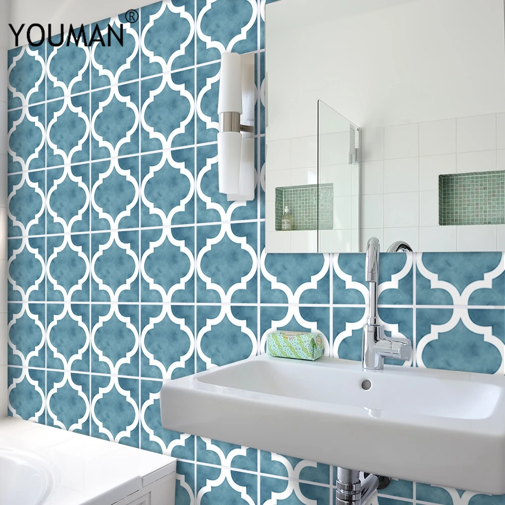

3D Retro Pattern Tile Floor Sticker PVC Bathroom Kitchen Waterproof Wall Sticker Home Decor TV Sofa Background Wall Art Stickers
